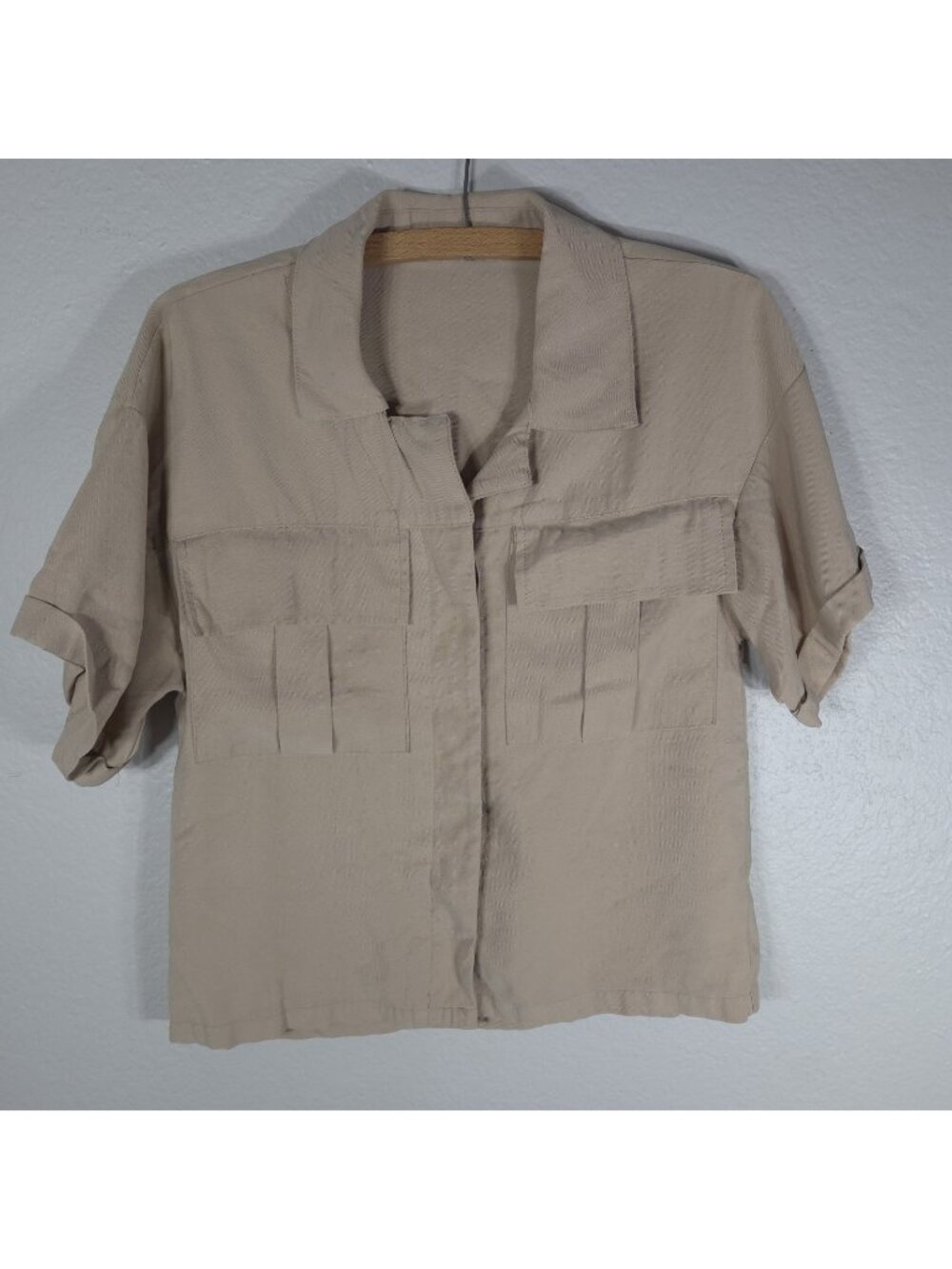 Yes Zee Tan Size XL Womens Collared Short Sleeve Summer Button-Down Shirt